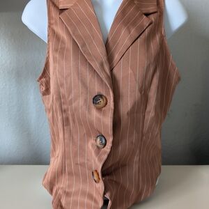 SHEIN Brown Pinstripe Vest With Pants Set